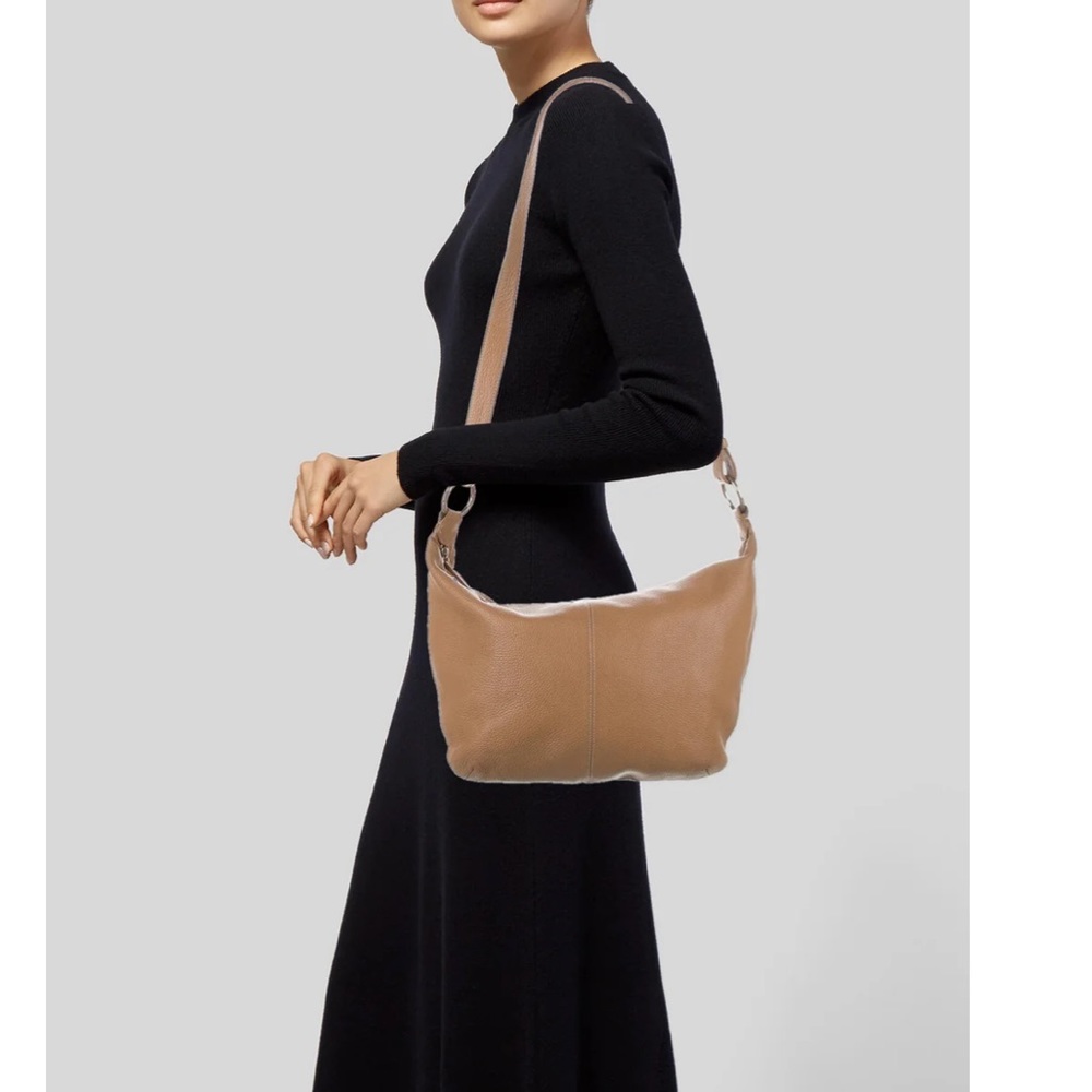Tan soft pebbled leather hobo crossbody purse